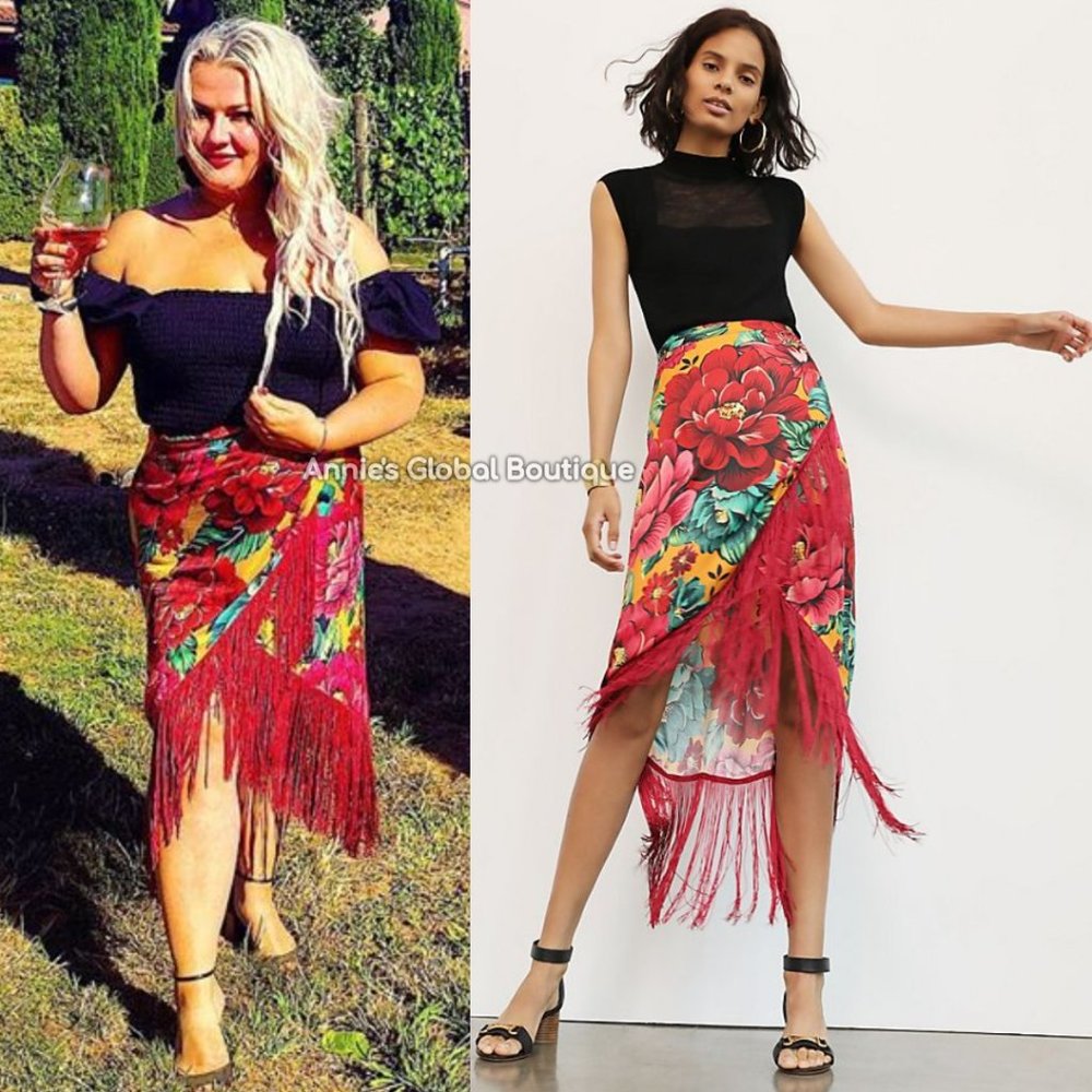 ANTHROPOLOGIE Farm Rio Benita Fringed Wrap Skirt - Picture 2 of 15